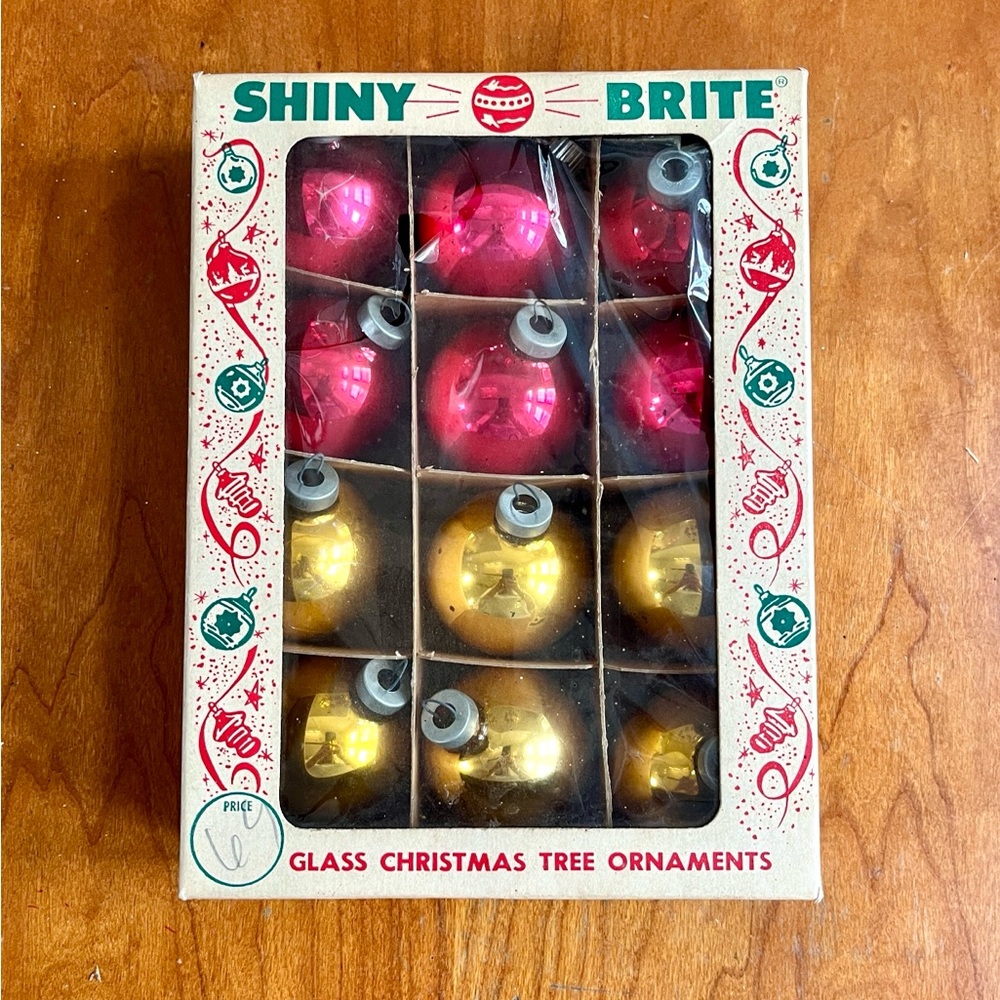 Shiny Brite VTG Complete Set of Mercury Glass Christmas Ornaments w/Original Box